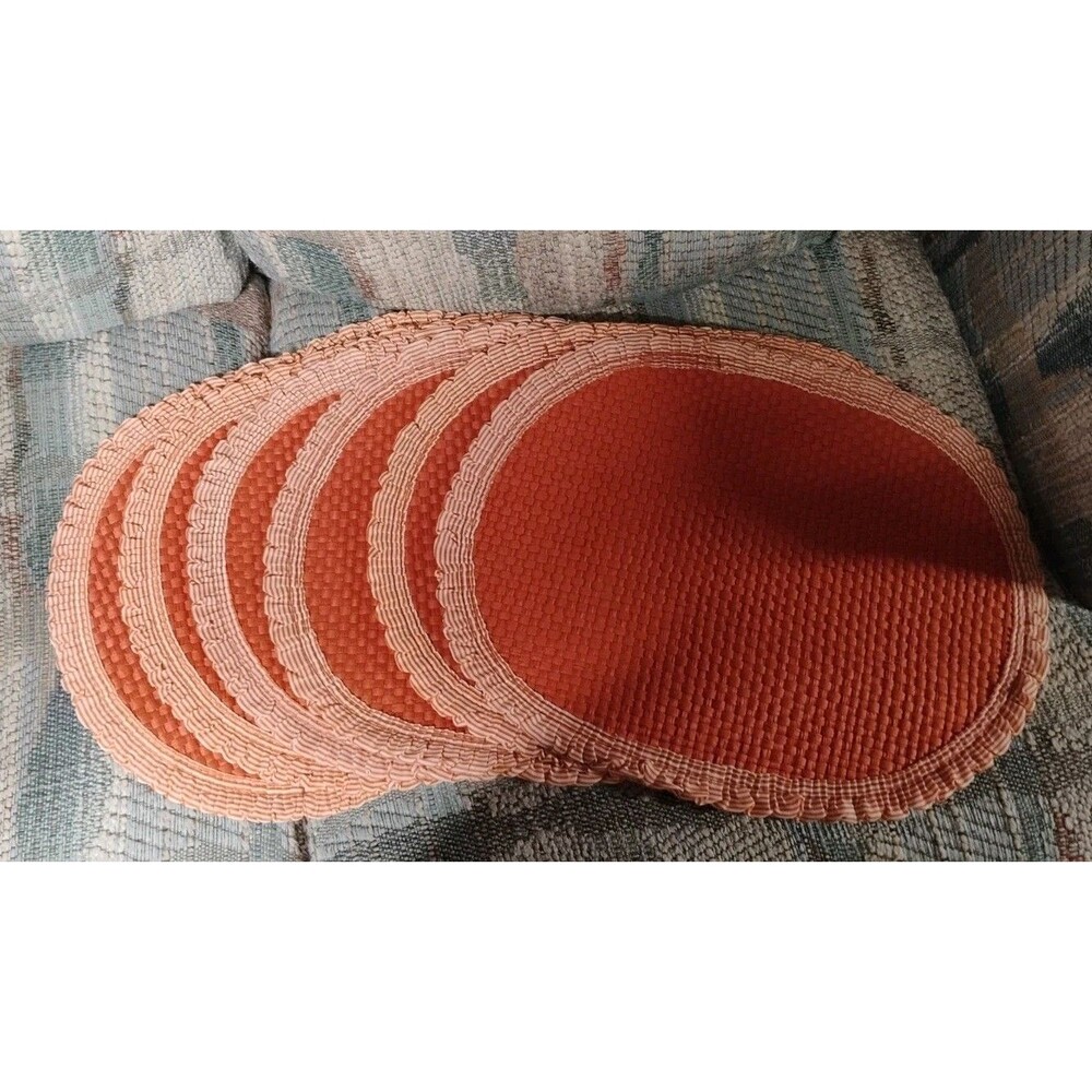 6 Woven Orange Oval Placemats Fall  Halloween Thanksgiving
